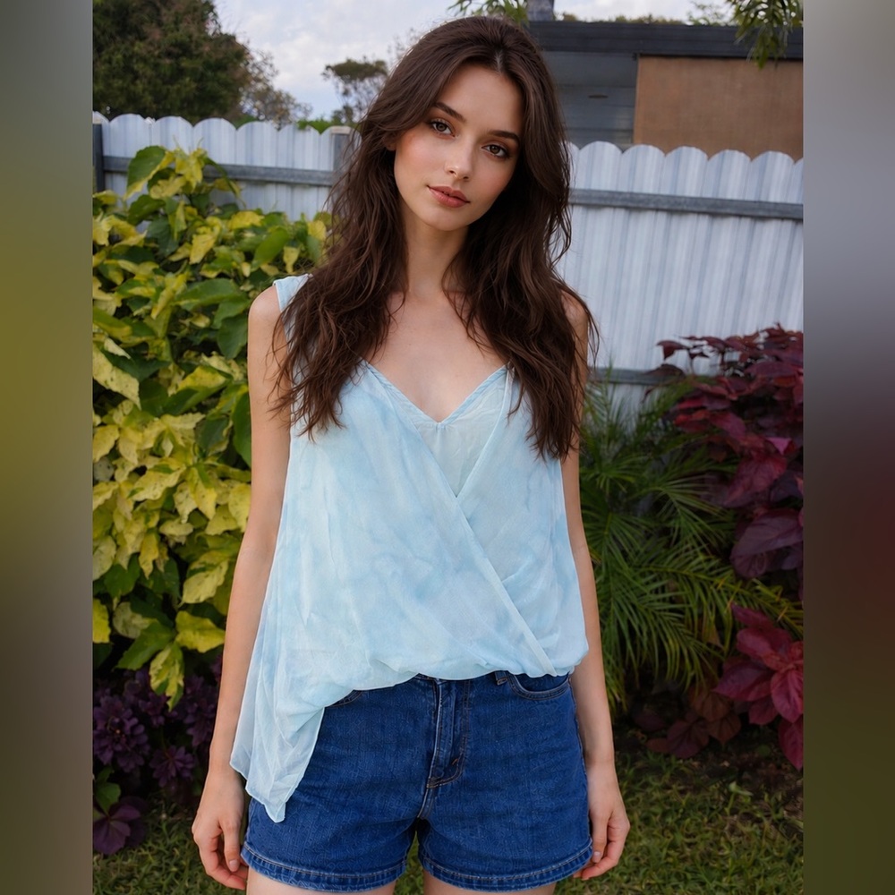 Free People Light Blue Wrap-Front Camisole